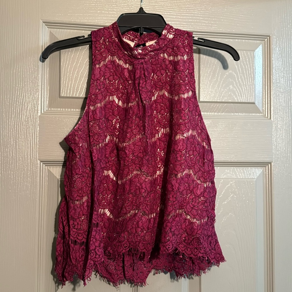 Wine lace sleeveless top